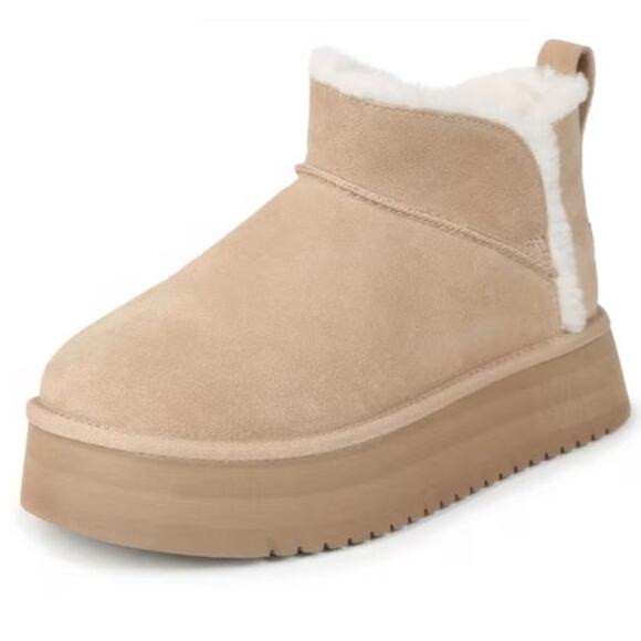 UGG Koolaburra Mini Platform Boots Size 8 UGG Ultra Mini Sand Light Beige Tan - Picture 1 of 8